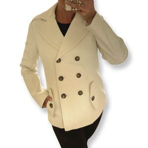 Gap 100% cotton soft white pea coat, Sz M, EUC, classic styling, fully lined